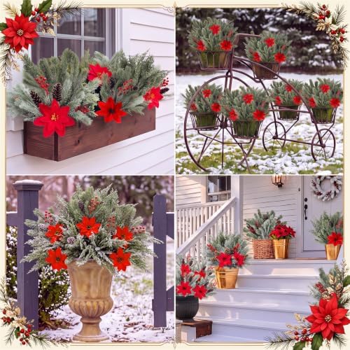 24 Pcs Christmas Artificial Flower Plant Outdoor Window Decor, Snow Plant