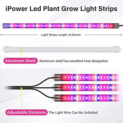 iPower 40W LED Plant Grow Light Strips Full Spectrum for Indoor Plants with Auto ON/Off 3/9/12H Timer, 10 Dimmable Levels 48 LEDs Per Tude, for Hydroponics Succulent