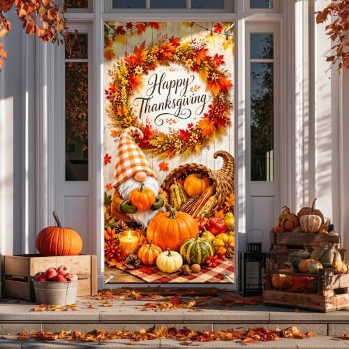 BlissYard Happy Thanksgiving Gnome Door Cover 35 x 71 Inch