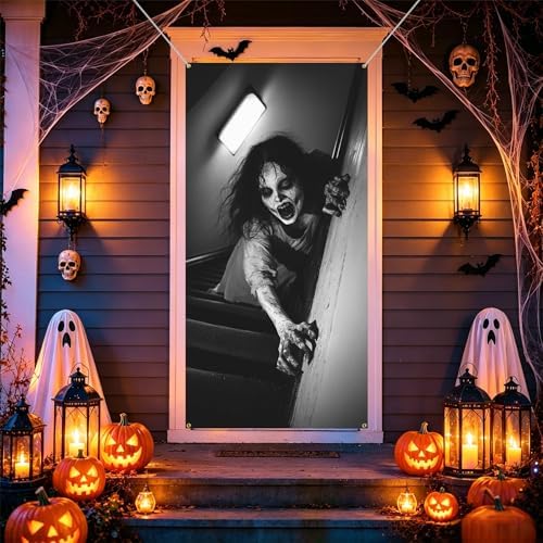 35.4" x 70.8" Halloween Door Cover, Haunted House Front Door Decor