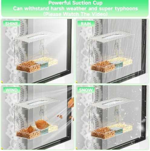 Acrylcc Window Bird Feeders with Strong Suction Cups for Window Viewing and Balcony,See Through Wild Birdfeeder with Bath and Water Combo,Clear Windows Bird Feeder for Cats,Kids,Birds Lover Gifts