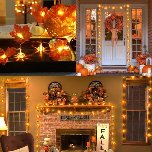 CESOF 2 Pack Fall Decorations for Home Fall String Lights Total 20ft 40 LED