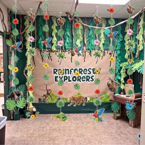 Xinnun 8 Pcs Rainforest Animals Garland Banners Jungle Party Hanging Decor