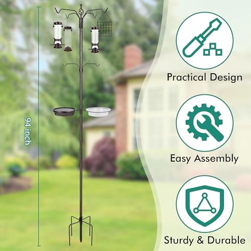 YINGYM Bird Feeding Station Kit, 94 Inch Bird Feeder Pole for Outdoors