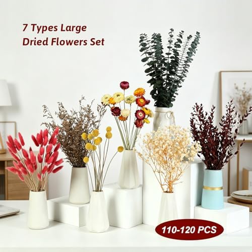 120+ Pcs Dried Flower Bouquet Set, Boho Floral for Fall Decor, Vase Crafts