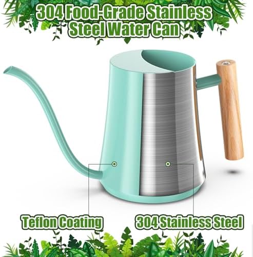 Green Moon 1L/35oz Metal Watering Can Indoor with Long Spout, Mint Green