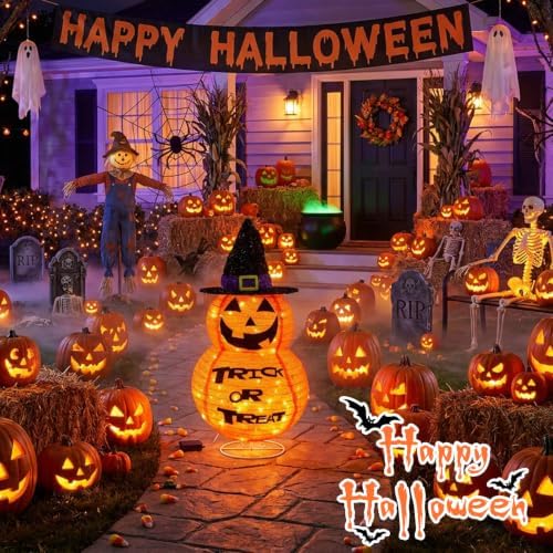 MUMTOP 2.5FT Lighted Halloween Jack-O-Lantern Porch Decoration