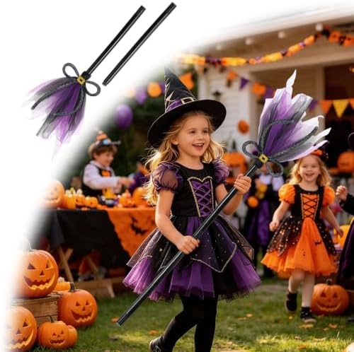 Halloween Witches Broom, Purple Wizard Broom for Halloween Decorations, Plastic Spider Broom Witch Broomstick, Halloween Witch Decoration Props, Witch Costume Accessories (Purple#B)