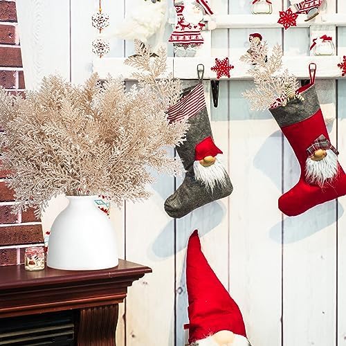 Cindeer 100 Pcs Christmas Tree Picks Sprays Glitter 10.2 in,Champagne Gold