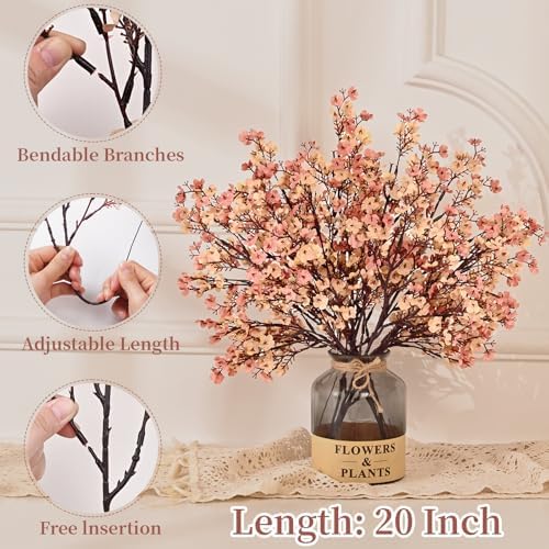 15Pcs Fall Flowers, Real Touch Babys Breath Artificial Flowers, Beige Brown