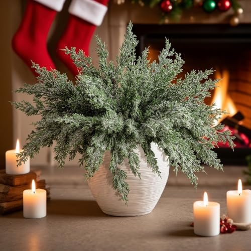 10 Pcs Artificial Christmas Snow Pine Branches Faux Xmas Decoration Sprigs