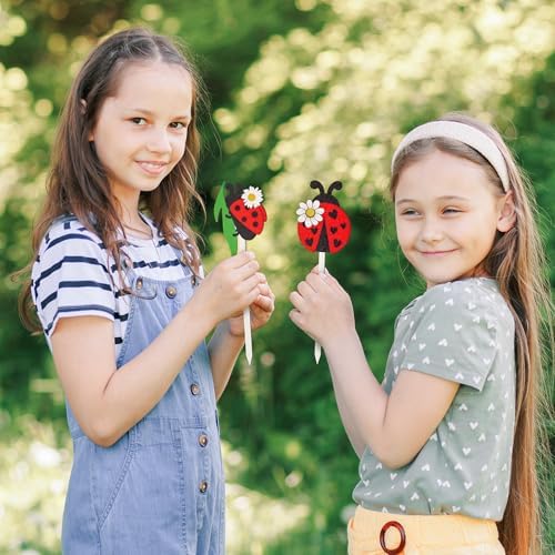 TICIAGA Summer Ladybug Wooden Picks - 14PCS Cute Ladybug Insect Double-Sided Wooden Decorative Picks for Home Vase Filler, Farmhouse Garden Theme Floral Pick for Summer Party Spring Holiday Supplies