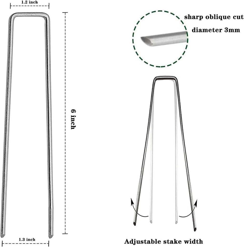 200 Pcs 6 inch Garden Landscape Staples Galvanized Pins Lawn Stakes for Weed Barrier Ground Cover,U-Type Heavy Duty