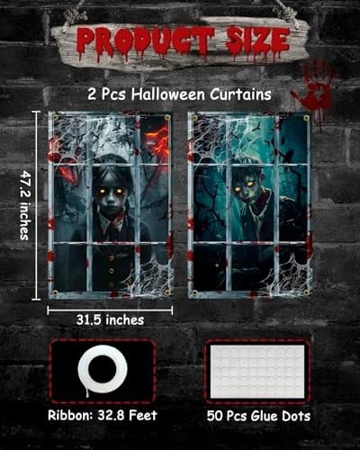 Yigney 2 Pcs Scary Halloween Window Decorations Child Ghost Window Cover