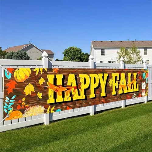 BlissYard Happy Fall Fence Banner Rustic Wood Decor 118 x 20 Inch