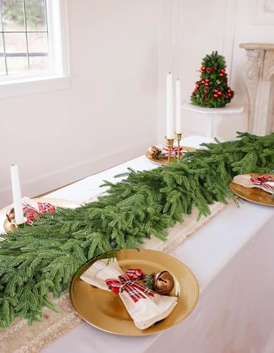 Lvydec Christmas Norfolk Pine Garlands, Real Touch Artificial Pine Garlands Greenery Faux Cedar Garland for Mantle Table Holiday Fireplace Winter Decor (Light Green, 6ft)