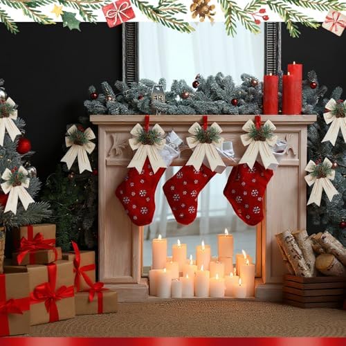 Moucuny 6 Pcs Christmas Velvet Bows Champagne Plaid