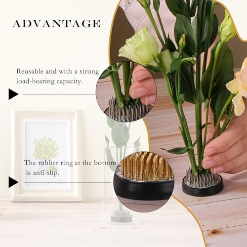 TkoYuHm 3 Pack Flower Frog for Arrangements Vase Round Copper Ikebana Stem Holder with Rubber Base Pin Frogs with Kenzan Straightener Floral Arranging Supplies for Plant Fixation Decoration