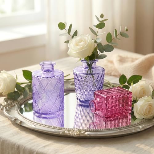 Set of 30 Purple Glass Bud Vases Small Textured Flower Vases