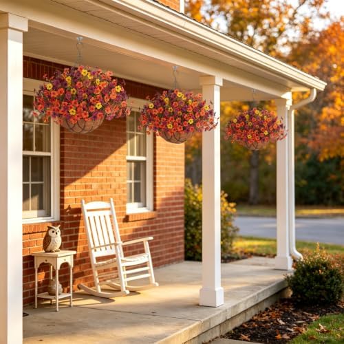 Fake Mums Artificial Fall Flowers Hanging Baskets Outdoors for Decoration