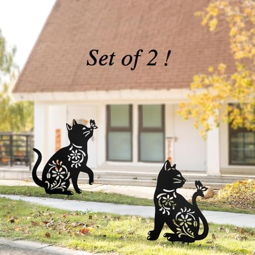 Metal Cat Garden Decor,Black Cat Silhouette Outdoor Decorative Yard Stakes