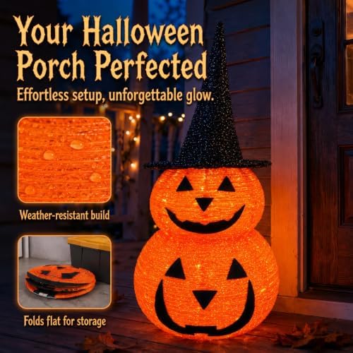 Lighted Halloween Pumpkin Yard Decor, 45 LEDs, 2 Modes, Battery Powered