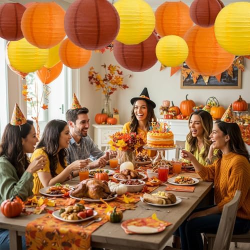 BEISHIDA Orange Paper Lanterns 12Pcs 6/8/10/12 Inch Round Chinese Lamp