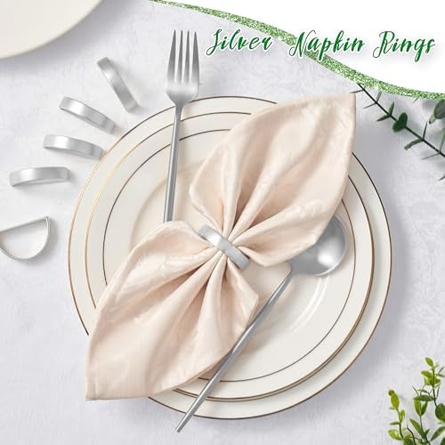 APTWOW Silver Napkin Rings Set of 12, Thanksgiving Christmas Table Decor