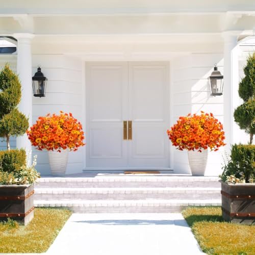 16 Bundles UV Resistant Artificial Fall Flowers Faux Mums for Outdoors