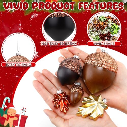 Soaoo 30 Pcs Matte Fall Thanksgiving Mini Tree Hanging Decor Leaf Acorn