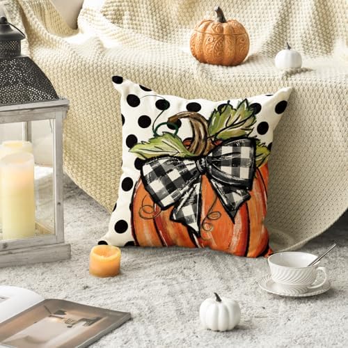 AVOIN colorlife Fall Polka Dot Pumpkin Pillow Covers 18x18 Inch Set of 2