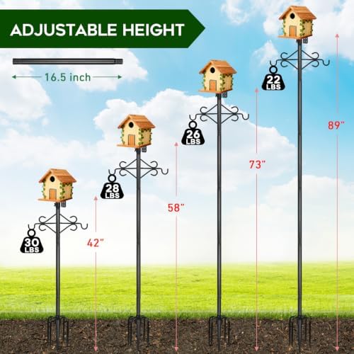 Gbekery 89’’ Smart Bird Feeder Pole Heavy Duty, 5-Prong Base & Double Hooks