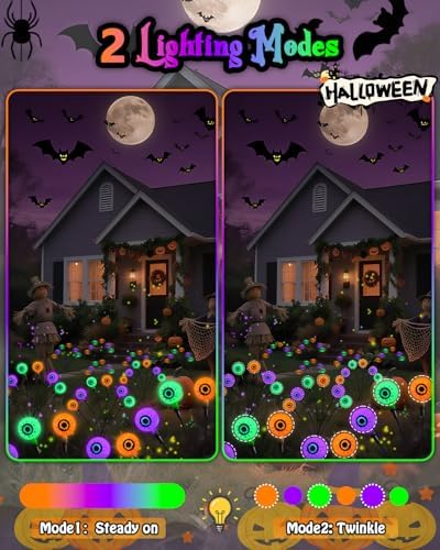 Solar Halloween Eyeball Lights Outdoor 6Pack, 36LED Purple Orange Green