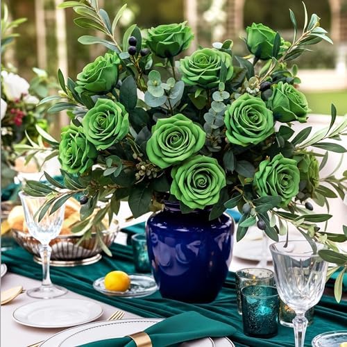 Auihiay 60PCS Green Roses Artificial Flowers, Fake Roses