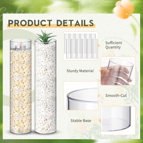 Nuogo 12 Pcs Clear Acrylic Cylinder Vases Wedding Centerpieces,12 Inch