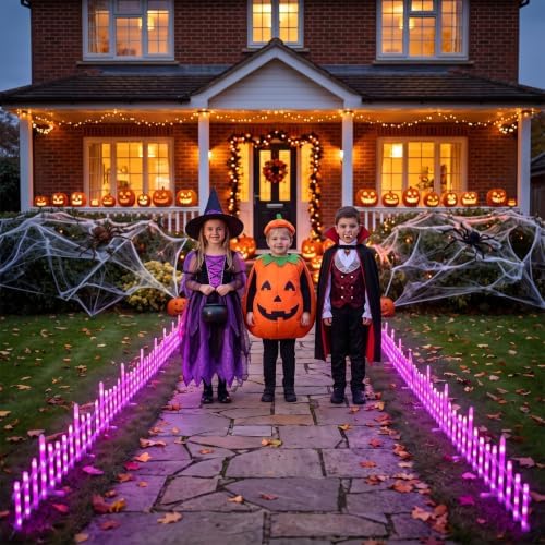 8 Pcs Light up Halloween Fence Outdoor Yard Garden, Purple