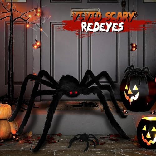Giant Spider 6.6 Ft + 0.98 Ft*2, Halloween Decorations 78" Fake Halloween Decor Spiders Large, Furry Spiders for Outdoor Indoor Yard Home Costumes Party House Décor, 3 Packs