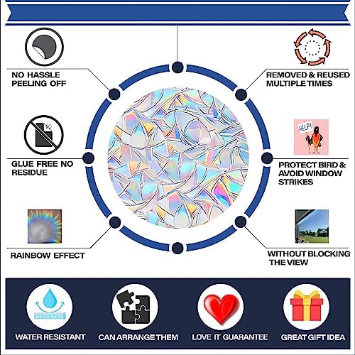 25 Pieces Flower and Butterfly Ring Window Decals for Bird Strike Prevention - Reusable Rainbow Suncatcher Clings to Save Birds, Non-Adhesive Anti-Collision Stickers, Easy Remove No Residue