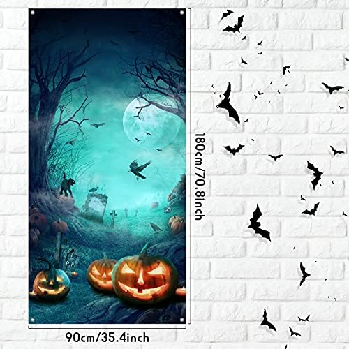 Tatuo Halloween Door Cover Cemetery Moon Dead Tree, 70.87 x 35.43 Inch