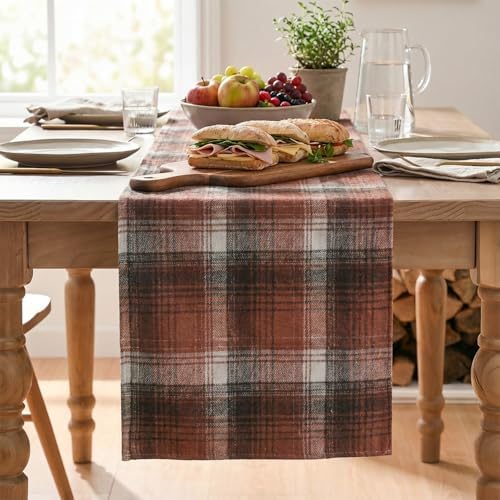 Artoid Mode Caramel Brown Farmhouse Plaid Fall Table Runner 13x108 Inch