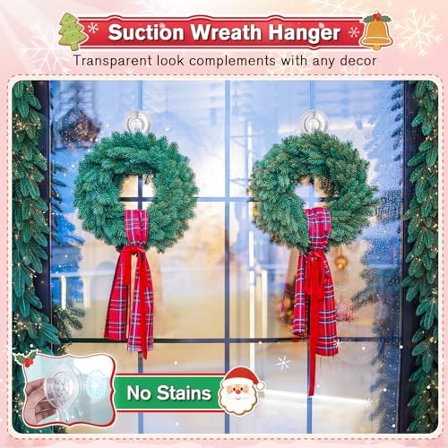 VIS'V Suction Wreath Hanger with Wipes, 22 Lb Capacity, Large, Clear, 6 Pcs