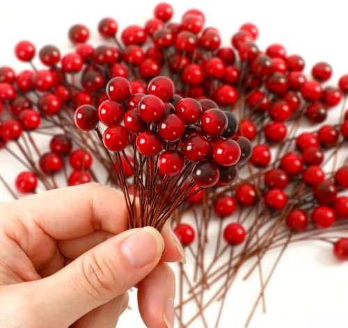 JULBEAR 300 Pcs Wine Red Christmas Artificial Holly Berries for Crafts