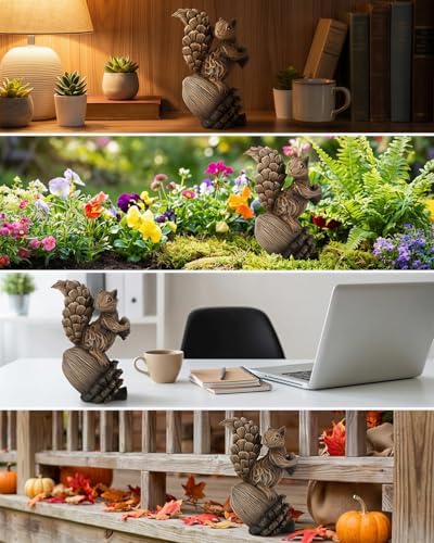 iStatue Handmade Resin Squirrel on Acorn Statue Miniature Garden Figurines – 6.5 Inch Nature-Inspired Woodland Animal Decor for Home, Garden, Patio or Shelf – Rustic Farmhouse Accent (Medium)