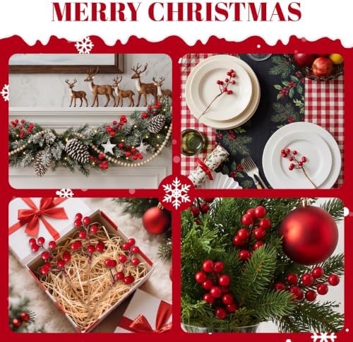 40 Pack Christmas Tree Decorations Artificial Berry Stems, 6.5 Inch Red Berry Picks for Burgundy‑Tone Holly Berry Branches Xmas Winter Holiday Home Centerpieces, DIY Flower Arrangements, Wreath Craft