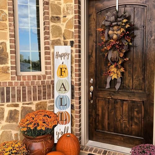 Happy Fall Y'all Porch Sign 47" Autumn Pumpkin Front Door Welcome Sign Vertical Standing Wooden Sign For Garden Home Yard Farmhouse Thanksgiving Decor