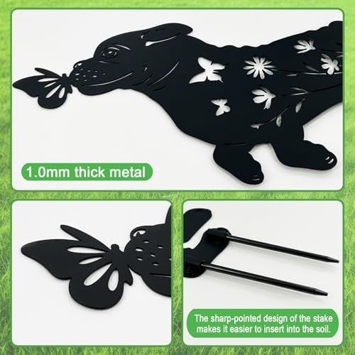 French Bulldog Garden Decor,Metal Black Dog Silhouette Decorative Outside,Yard Art for Outdoor Garden Stakes,Lawn,Pathway,Bulldog Gifts for Dog Lovers