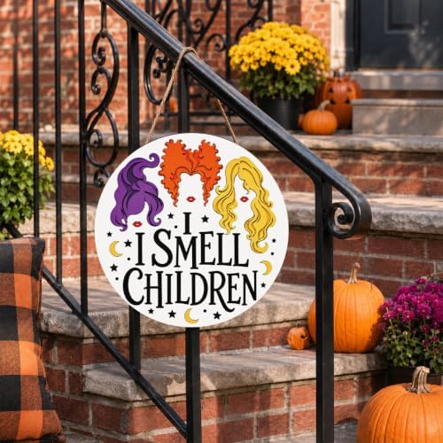 Hocus Pocus Halloween Decorations, I Smell Children Sign Witch Door Decor