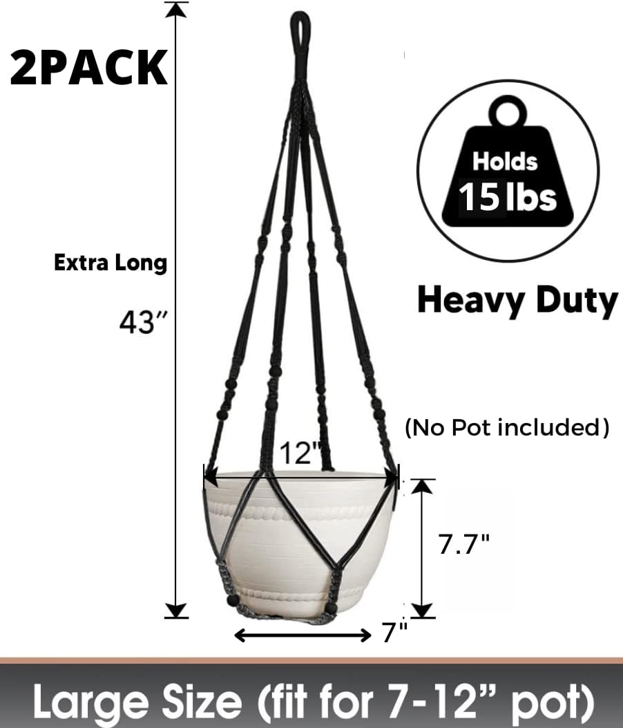 2 Pack Macrame Plant Hanger Large for 12 inch Pot, Large Plant Hanger | Large Macrame Plant Hanger, Long & Outdoor