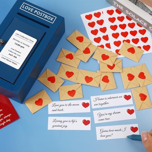 Romantic Wooden Love Postbox Set, 50 Mini Love Notes and Envelopes