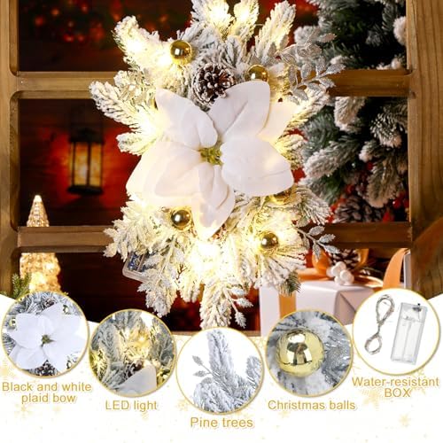 Hotop 3Pcs Artificial Christmas Swags 17.7" Lighted Berries, Champagne Gold